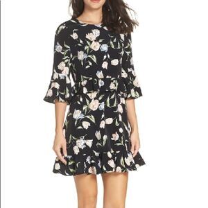 Avec Les Filles Floral Bell Sleeve Dress